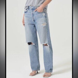 Agolde Light Blue Distressed Straight Leg Jeans